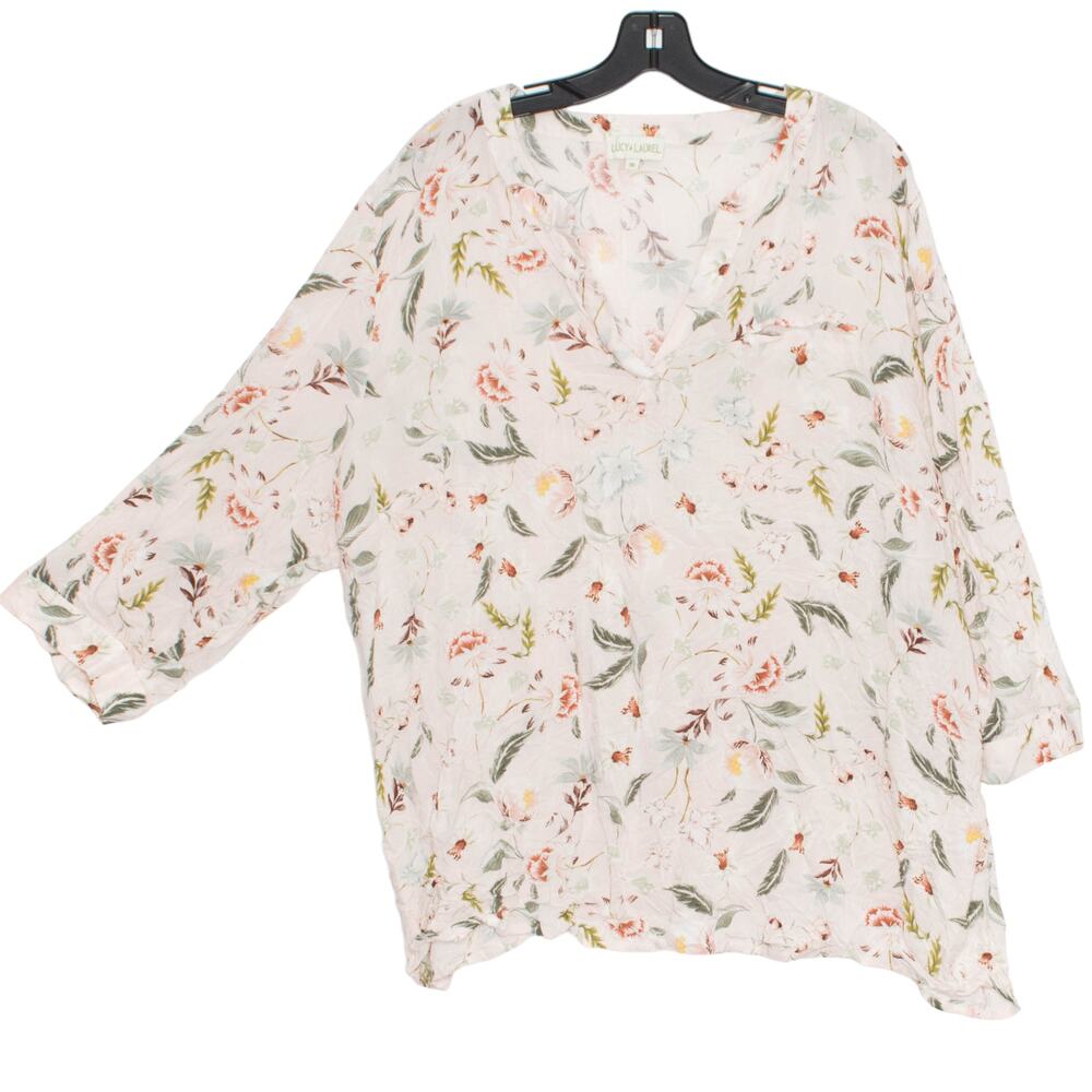 Lucy & Laurel Top Floral 3/4 Sleeve Boho Cottage Romantic Feminine Pink 3X GQ